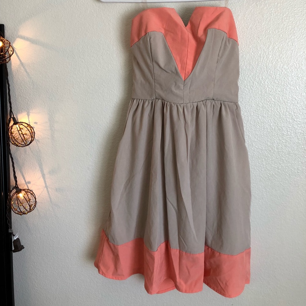 Sweetheart tan and coral dress